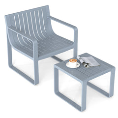 Juego de Muebles para Patio de 2 Piezas Silla de PP con Mesa de Café Conjunto de Mesa y Silla Bistró de Listones para Porche y Jardín Gris