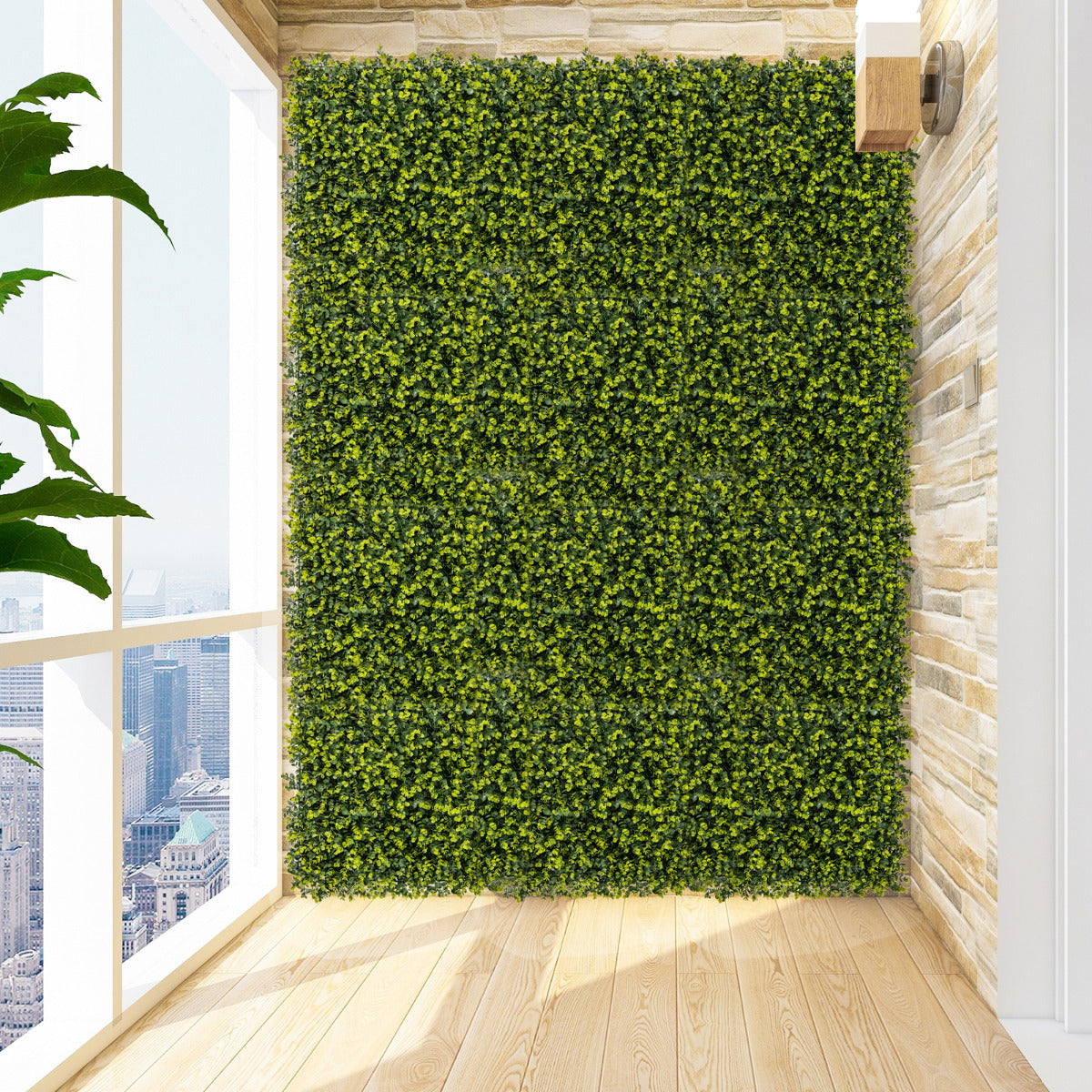 Juego de Paneles de Seto Artificiales de 12 Piezas con Textura Curvada Panel de Pared de Césped de Privacidad para Jardín Patio 50 x 50 cm