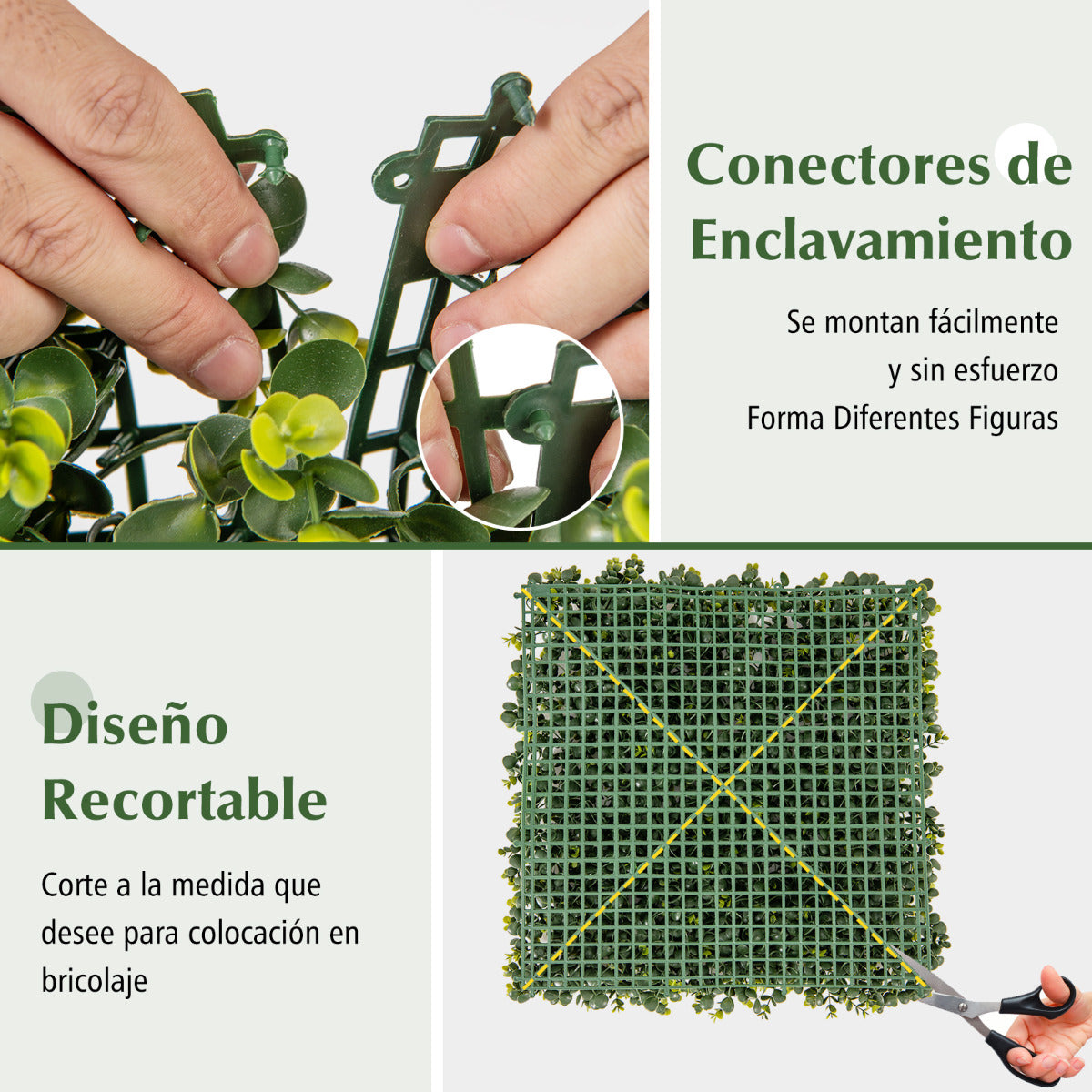 Juego de Paneles de Seto Artificiales de 12 Piezas con Textura Curvada Panel de Pared de Césped de Privacidad para Jardín Patio 50 x 50 cm