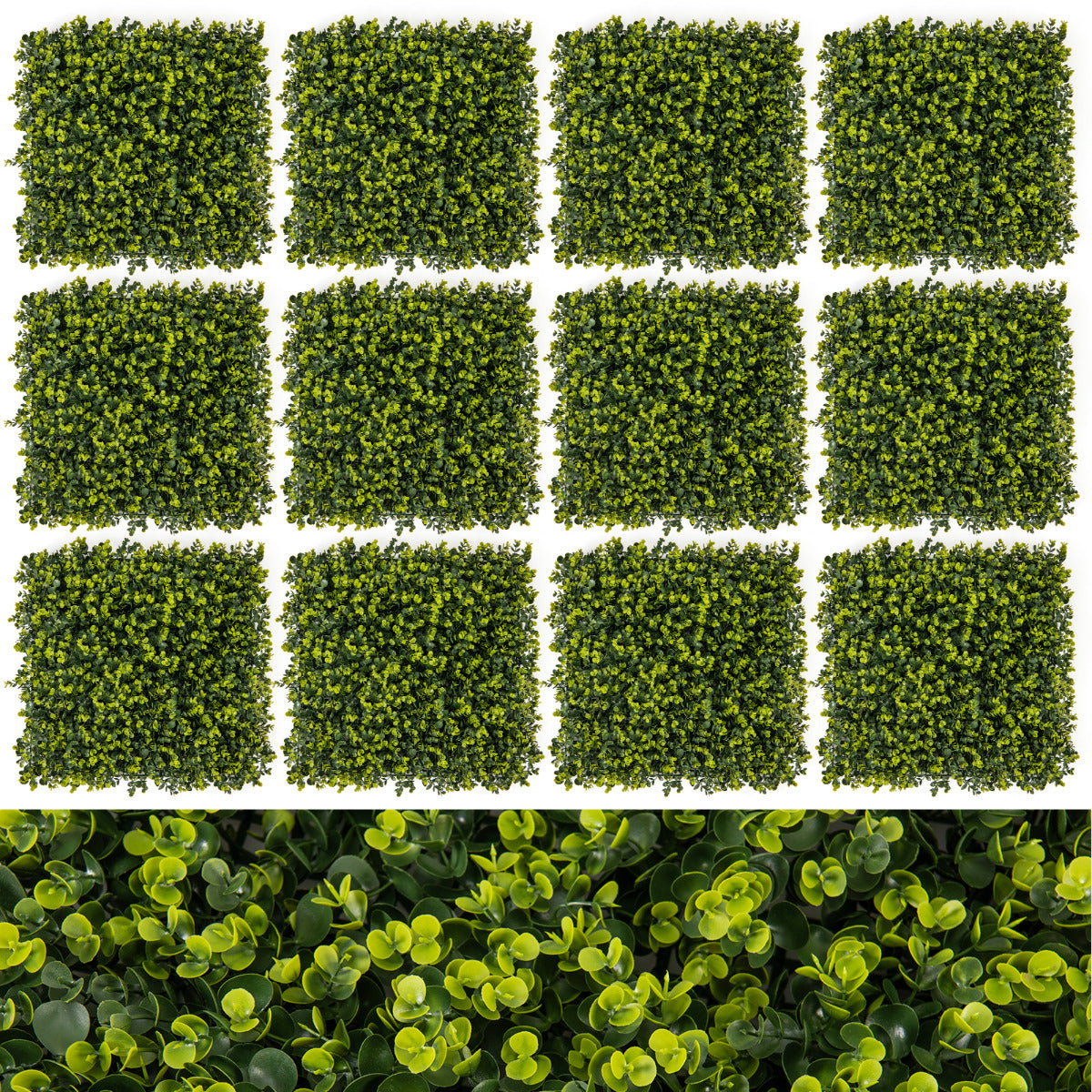 Juego de Paneles de Seto Artificiales de 12 Piezas con Textura Curvada Panel de Pared de Césped de Privacidad para Jardín Patio 50 x 50 cm