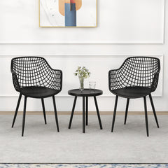 Juego de Patio de 3 Piezas 2 Sillas de Bistró y Mesa Auxiliar de PP Soporte de Metal Juego de Muebles para Interiores Exteriores Negro