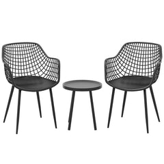 Juego de Patio de 3 Piezas 2 Sillas de Bistró y Mesa Auxiliar de PP Soporte de Metal Juego de Muebles para Interiores Exteriores Negro