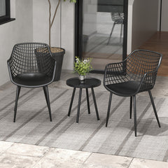 Juego de Patio de 3 Piezas 2 Sillas de Bistró y Mesa Auxiliar de PP Soporte de Metal Juego de Muebles para Interiores Exteriores Negro