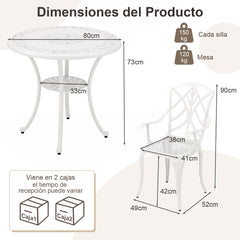 Juego de Patio de Aluminio Fundido de 5 Piezas con Orificio para Sombrilla Set de Mesa y Silla de Exterior para Jardín Patio Balcón Blanco