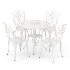 Juego de Patio de Aluminio Fundido de 5 Piezas con Orificio para Sombrilla Set de Mesa y Silla de Exterior para Jardín Patio Balcón Blanco