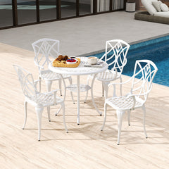 Juego de Patio de Aluminio Fundido de 5 Piezas con Orificio para Sombrilla Set de Mesa y Silla de Exterior para Jardín Patio Balcón Blanco