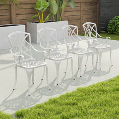 Juego de Patio de Aluminio Fundido de 5 Piezas con Orificio para Sombrilla Set de Mesa y Silla de Exterior para Jardín Patio Balcón Blanco