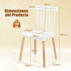 Juego de 4 Sillas para Comedor Sillas con Respaldo y Asientos Curvados Patas de Madera Sólida Silla Lateral sin Brazos para Cocina Blanco