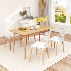 Juego de 4 Sillas para Comedor Sillas con Respaldo y Asientos Curvados Patas de Madera Sólida Silla Lateral sin Brazos para Cocina Blanco