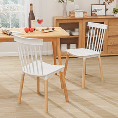 Juego de 4 Sillas para Comedor Sillas con Respaldo y Asientos Curvados Patas de Madera Sólida Silla Lateral sin Brazos para Cocina Blanco