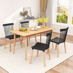 Juego de 4 Sillas para Comedor Sillas con Respaldo y Asientos Curvados Patas de Madera Sólida Silla Lateral sin Brazos para Cocina Negro