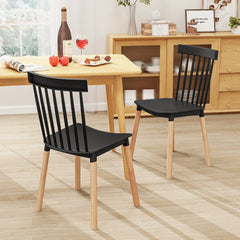Juego de 4 Sillas para Comedor Sillas con Respaldo y Asientos Curvados Patas de Madera Sólida Silla Lateral sin Brazos para Cocina Negro