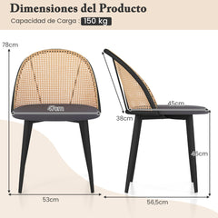 Juego de 2 Sillas de Comedor sin Brazos Estilo Rústico con Respaldo Asiento Tapizado Patas de Metal Sillas de Bar con Marco de Metal Gris