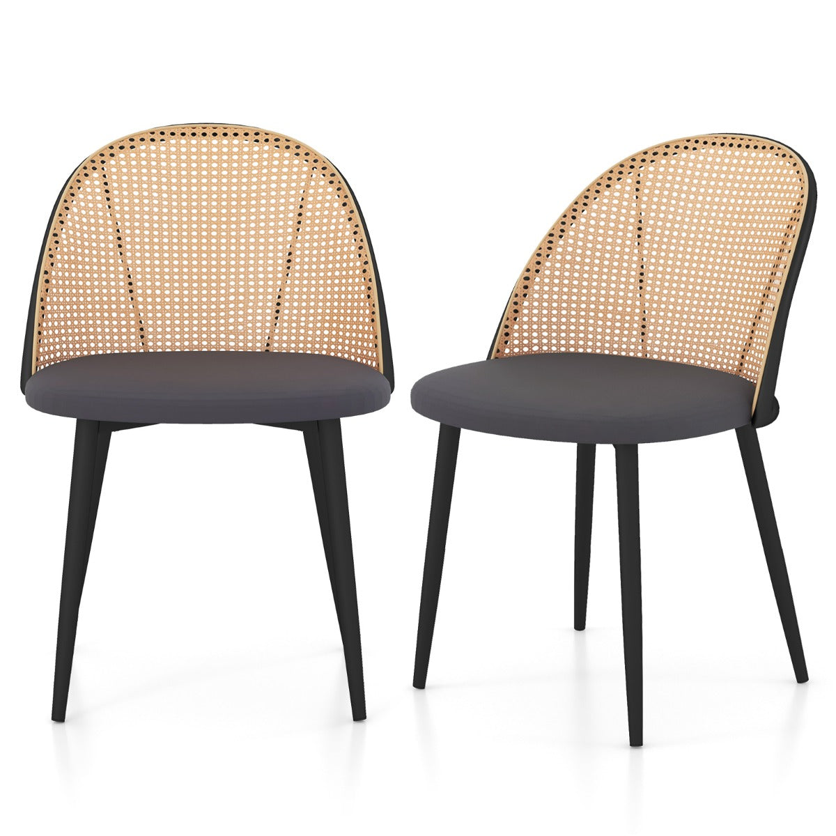 Juego de 2 Sillas de Comedor sin Brazos Estilo Rústico con Respaldo Asiento Tapizado Patas de Metal Sillas de Bar con Marco de Metal Gris