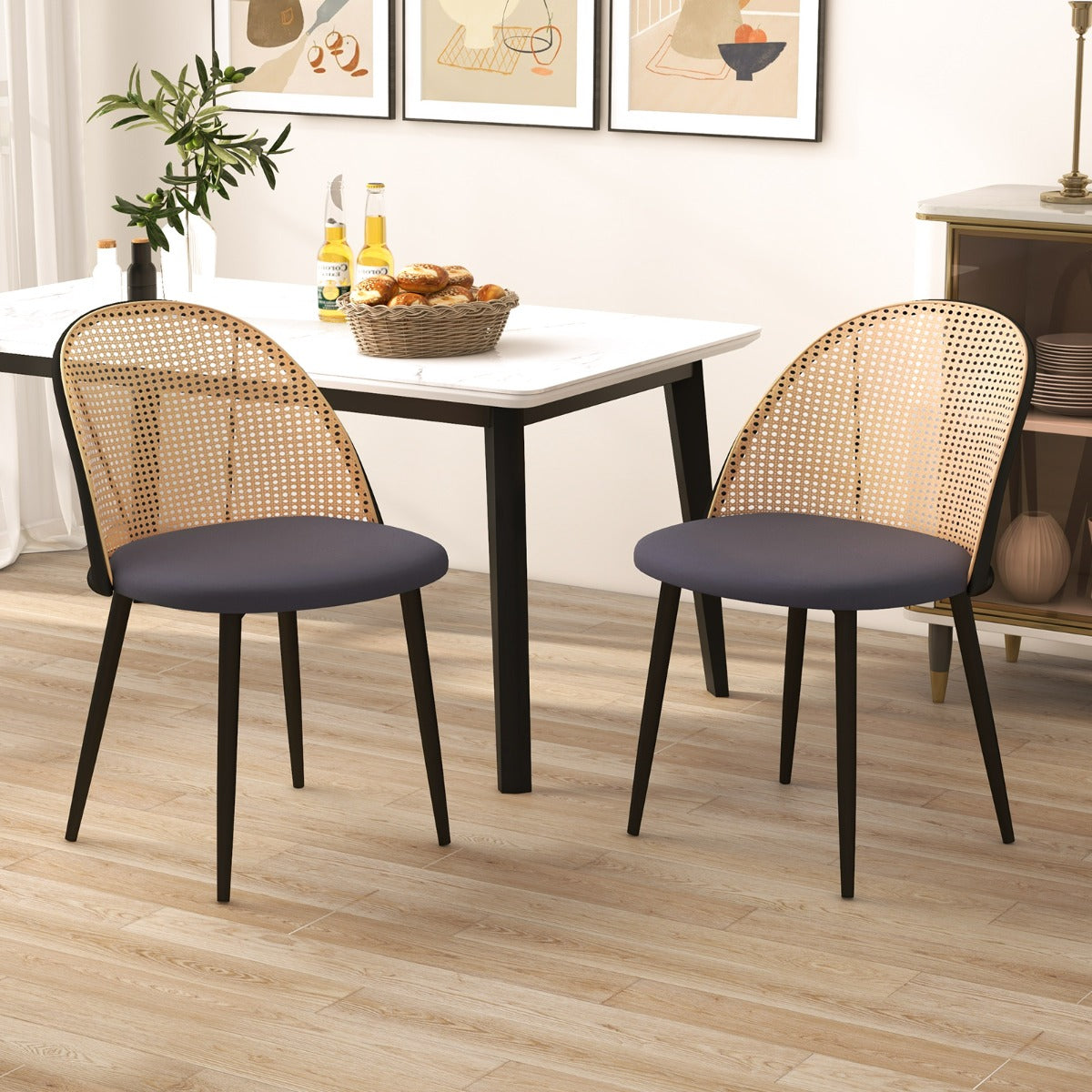 Juego de 2 Sillas de Comedor sin Brazos Estilo Rústico con Respaldo Asiento Tapizado Patas de Metal Sillas de Bar con Marco de Metal Gris