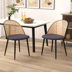 Juego de 2 Sillas de Comedor sin Brazos Estilo Rústico con Respaldo Asiento Tapizado Patas de Metal Sillas de Bar con Marco de Metal Gris
