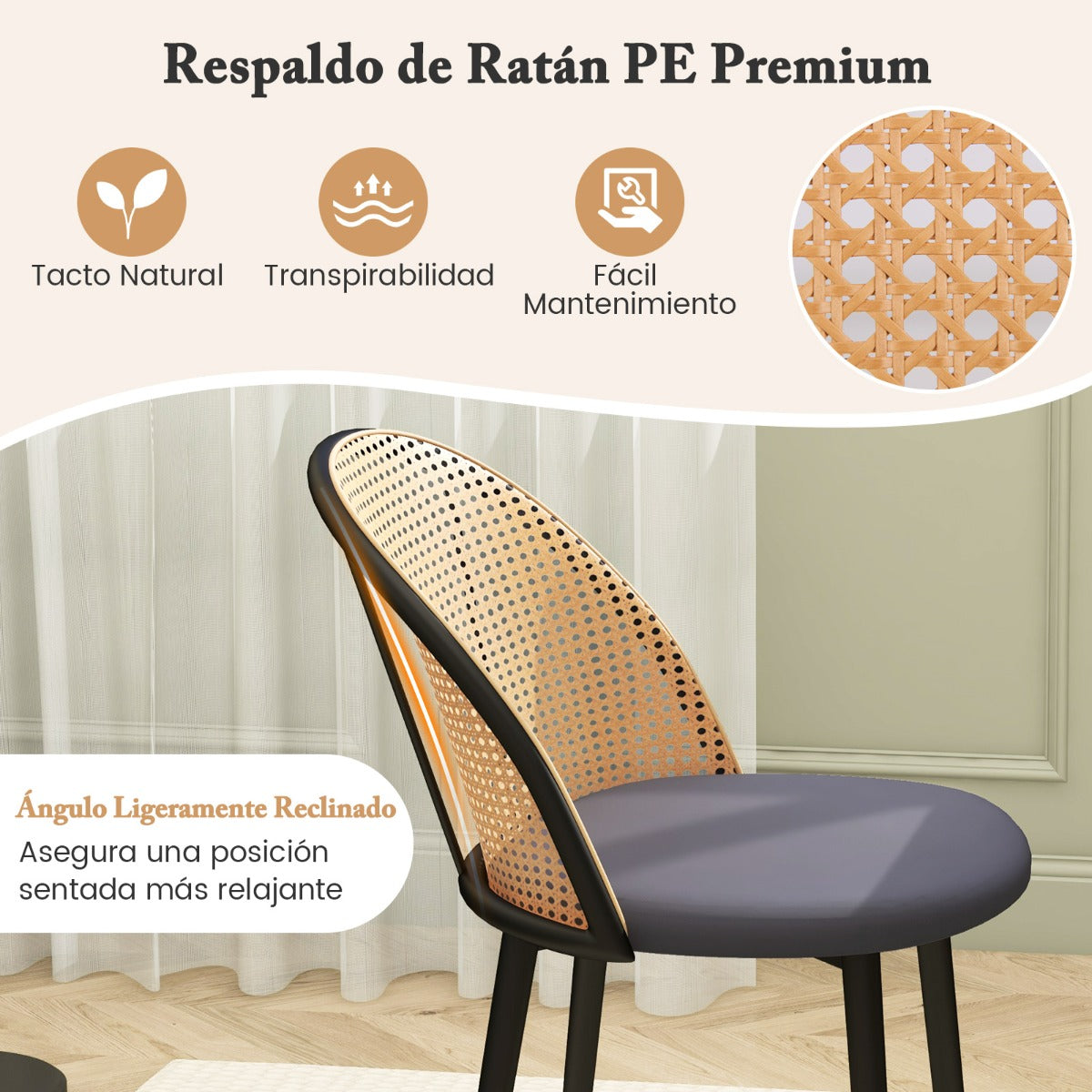 Juego de 2 Sillas de Comedor sin Brazos Estilo Rústico con Respaldo Asiento Tapizado Patas de Metal Sillas de Bar con Marco de Metal Gris