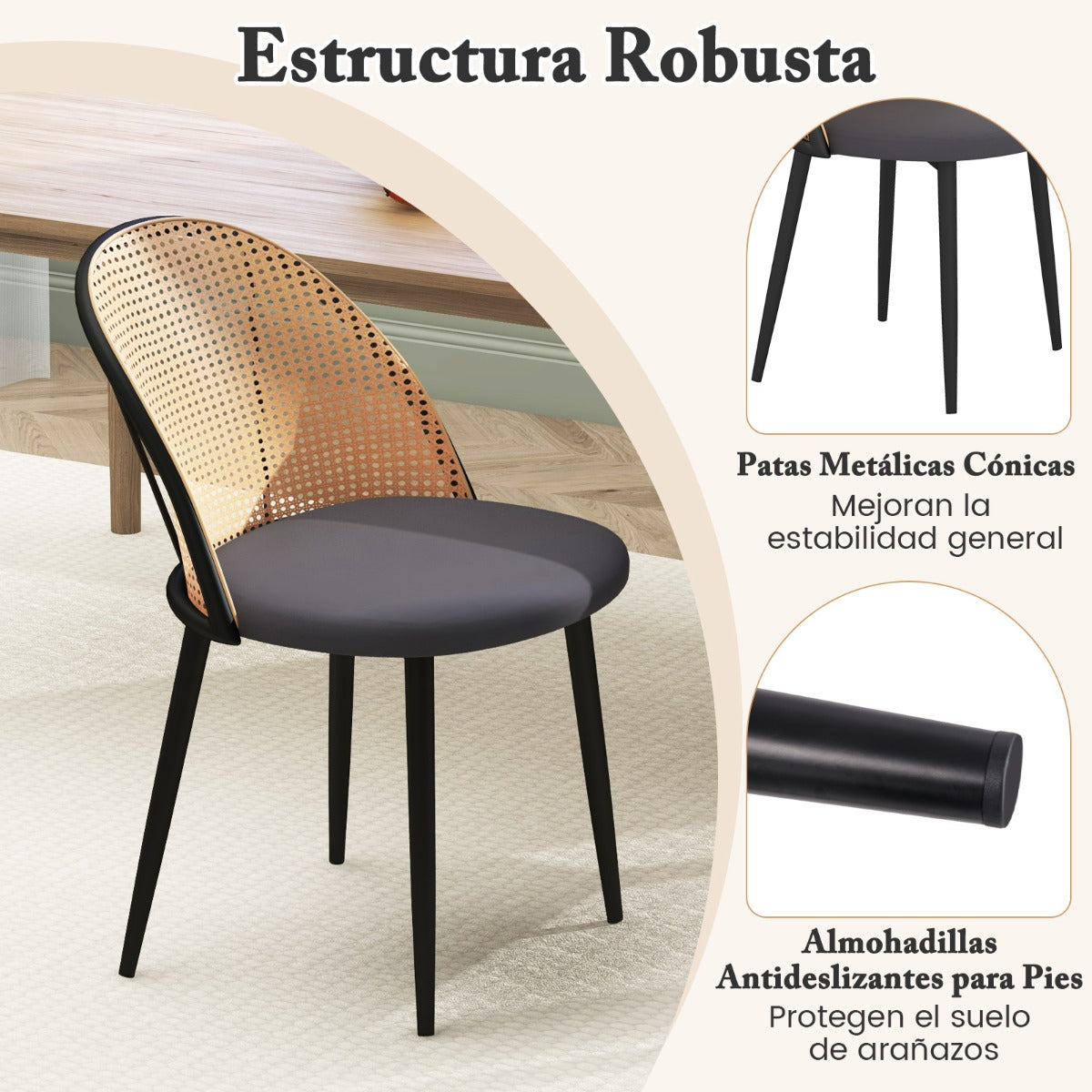 Juego de 2 Sillas de Comedor sin Brazos Estilo Rústico con Respaldo Asiento Tapizado Patas de Metal Sillas de Bar con Marco de Metal Gris