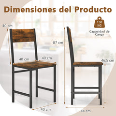 Juego de 2 Sillas de Comedor Silla de Cocina Industrial con Patas de Metal Grano de Madera Rústica sin Brazos para Sala de Estar Marrón