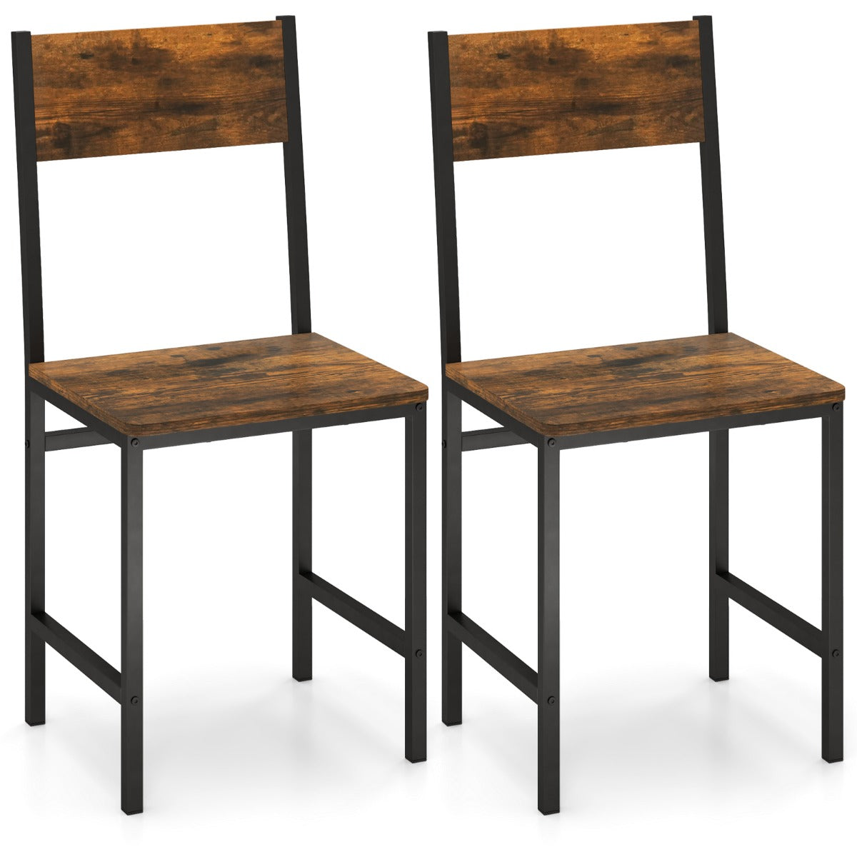 Juego de 2 Sillas de Comedor Silla de Cocina Industrial con Patas de Metal Grano de Madera Rústica sin Brazos para Sala de Estar Marrón