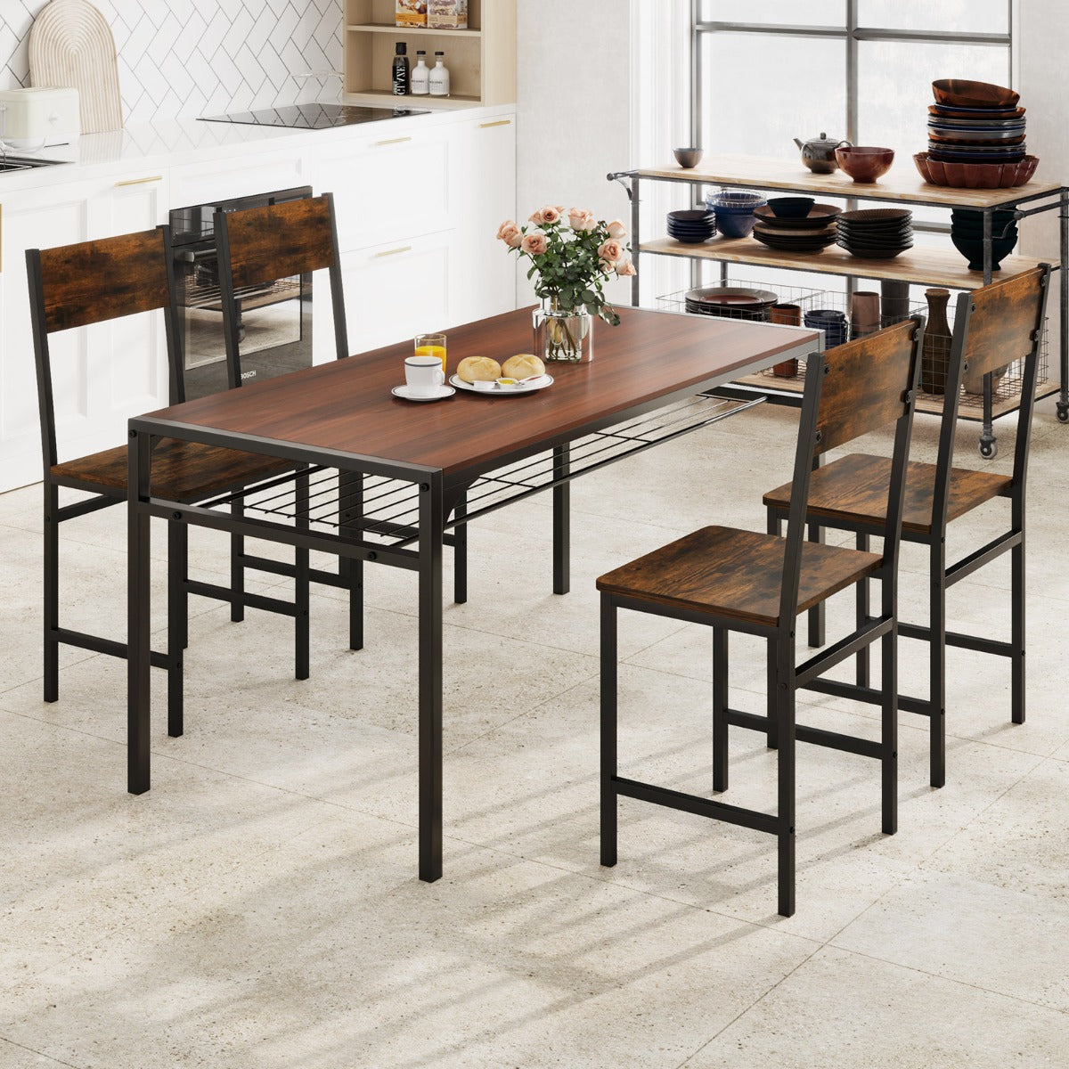 Juego de 2 Sillas de Comedor Silla de Cocina Industrial con Patas de Metal Grano de Madera Rústica sin Brazos para Sala de Estar Marrón