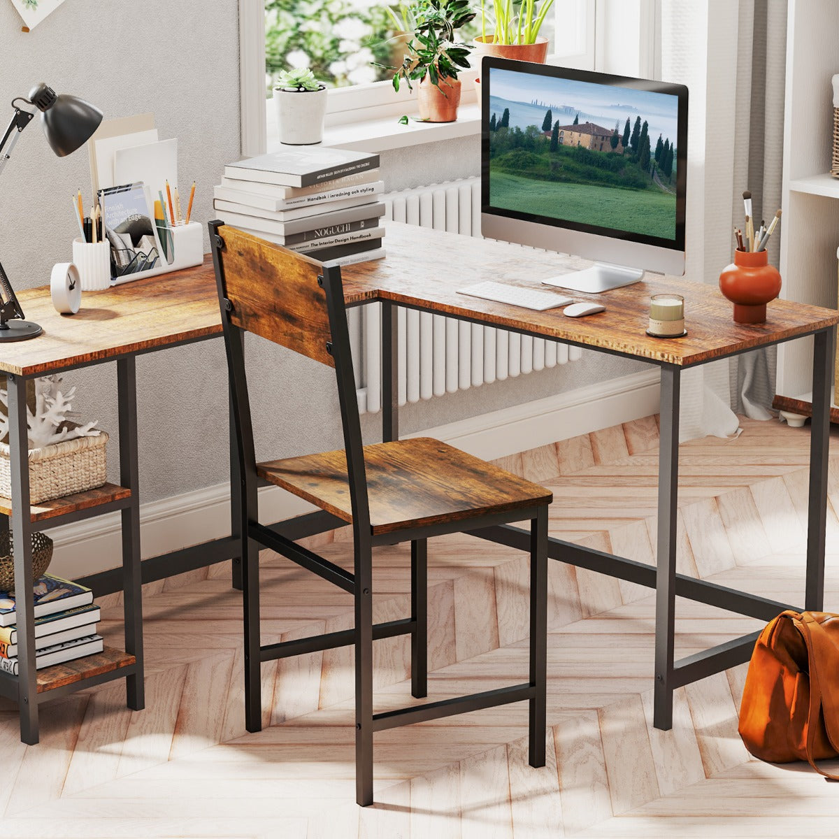 Juego de 2 Sillas de Comedor Silla de Cocina Industrial con Patas de Metal Grano de Madera Rústica sin Brazos para Sala de Estar Marrón