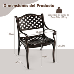 Juego de 2 Sillas de Patio de Aluminio Fundido con Reposabrazos y Asientos Curvos Sillas de Bistró de Metal 60 x 56,5 x 82 cm Bronce