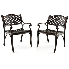 Juego de 2 Sillas de Patio de Aluminio Fundido con Reposabrazos y Asientos Curvos Sillas de Bistró de Metal 60 x 56,5 x 82 cm Bronce