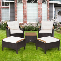 Juego de Sofá de Ratán de 5 Piezas para Patio Set de Conversación de Mesa y Sillas para Exterior con Cojines de Asiento