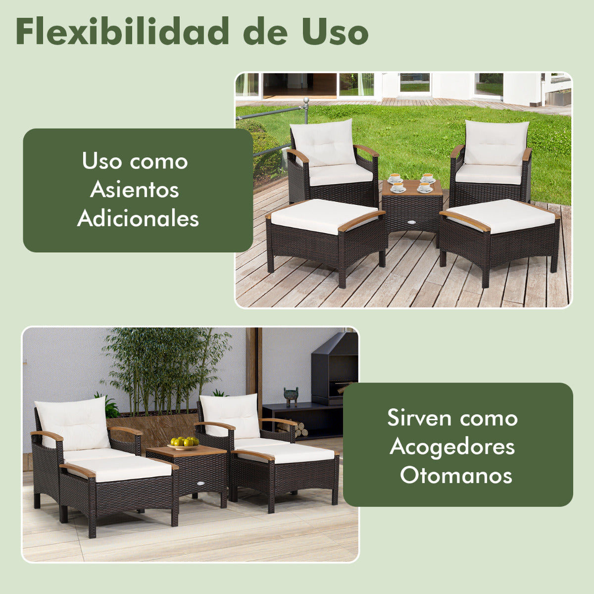 Juego de Sofá de Ratán de 5 Piezas para Patio Set de Conversación de Mesa y Sillas para Exterior con Cojines de Asiento