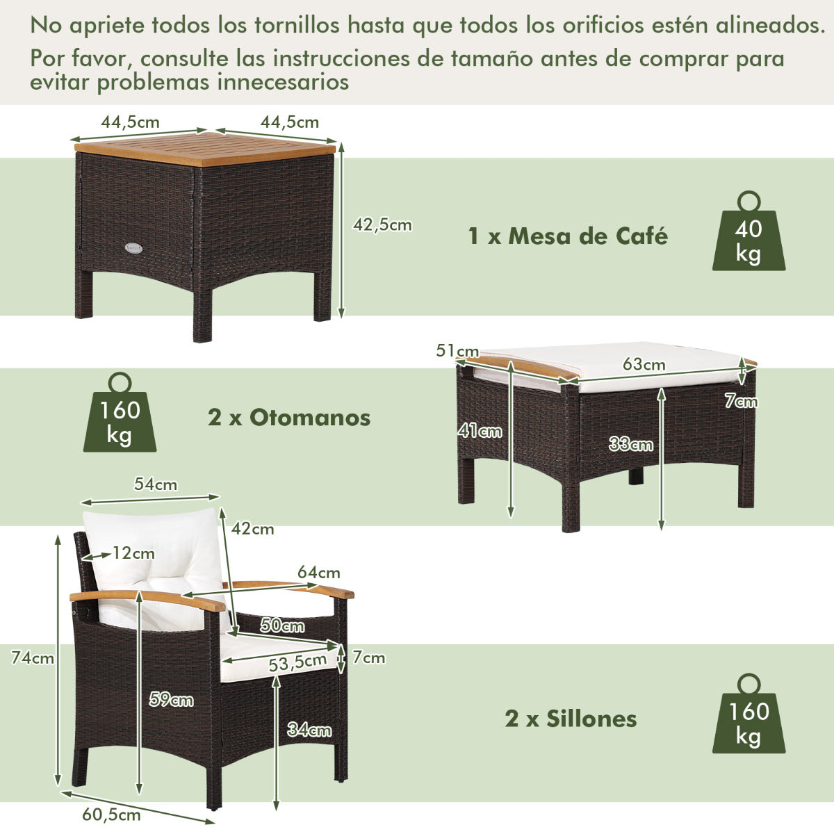 Juego de Sofá de Ratán de 5 Piezas para Patio Set de Conversación de Mesa y Sillas para Exterior con Cojines de Asiento