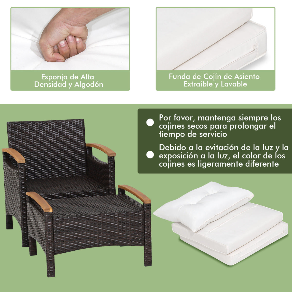 Juego de Sofá de Ratán de 5 Piezas para Patio Set de Conversación de Mesa y Sillas para Exterior con Cojines de Asiento