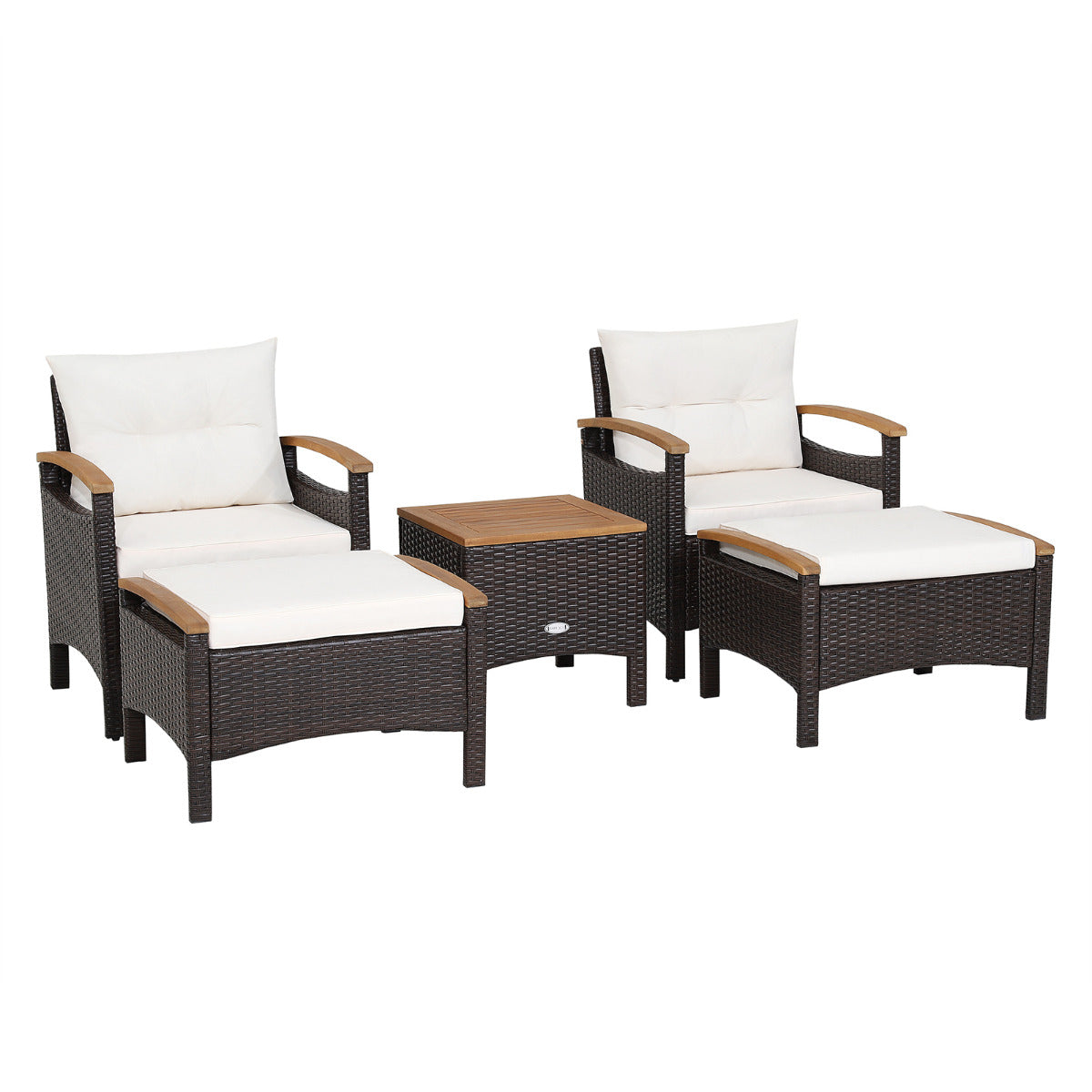 Juego de Sofá de Ratán de 5 Piezas para Patio Set de Conversación de Mesa y Sillas para Exterior con Cojines de Asiento