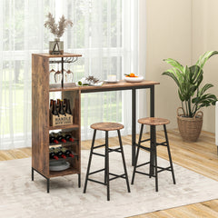 Juego de 3 Piezas Mesa y Sillas de Bar Mesa y Taburetes Industriales con Soportes para Copas Estantes para Comedor Cocina Café