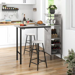 Juego de 3 Piezas Mesa y Sillas de Bar Mesa y Taburetes Industriales con Soportes para Copas Estantes para Comedor Cocina Gris