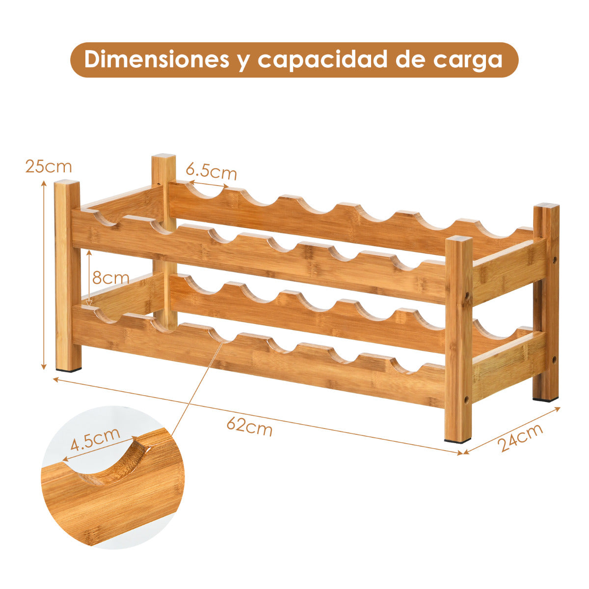 Estante para Vinos 2 Niveles de Bambú Organizador Expositor Vinos para 12 Botellas Porta Botellas para Cocina Despensa Bodega Natural