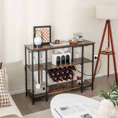 Armario Bar de Vinos con Estación de Carga 2 Portavasos para 15 Botellas Estantes Industrial para Hogar Cocina 113 x 35 x 85 cm Marrón