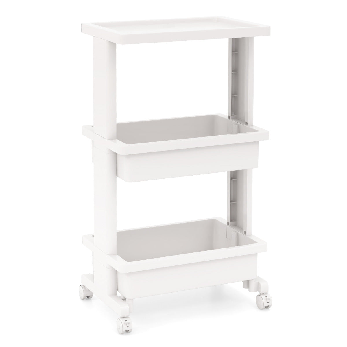 Carro Rodante de 3 Niveles con Mesa Utilitario de Plástico Ruedas Carro de Almacenamiento para Cocina Baño Oficina 45 x 30 x 81 cm Blanco