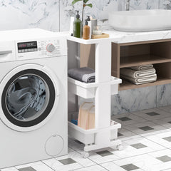 Carro Rodante de 3 Niveles con Mesa Utilitario de Plástico Ruedas Carro de Almacenamiento para Cocina Baño Oficina 45 x 30 x 81 cm Blanco