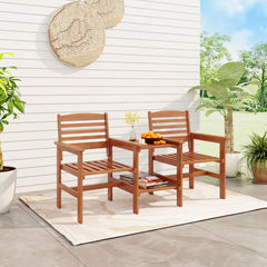 Sofá de 2 Plazas para Patio con Mesa de Centro de Madera Juego de Muebles con Orificio para Sombrilla para Jardín Piscina Balcón Terraza