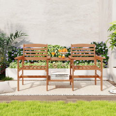 Sofá de 2 Plazas para Patio con Mesa de Centro de Madera Juego de Muebles con Orificio para Sombrilla para Jardín Piscina Balcón Terraza