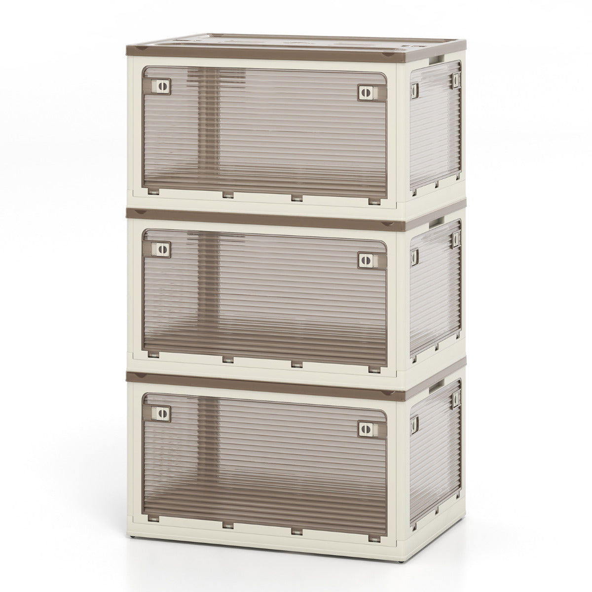 Juego de 3 Contenedores Plegables Apilables con Tapas 292,5L con Ruedas y 5 Puertas Cajas para Organización de Oficina Casa Camping Blanco