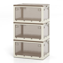 Juego de 3 Contenedores Plegables Apilables con Tapas 292,5L con Ruedas y 5 Puertas Cajas para Organización de Oficina Casa Camping Blanco