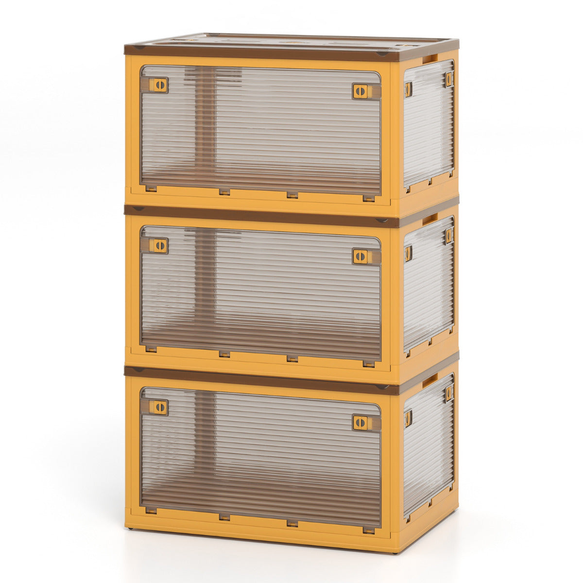 Juego de 3 Contenedores Plegables Apilables con Tapas 292,5L con Ruedas y 5 Puertas Cajas para Organización de Oficina Casa Camping Amarillo