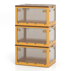 Juego de 3 Contenedores Plegables Apilables con Tapas 292,5L con Ruedas y 5 Puertas Cajas para Organización de Oficina Casa Camping Amarillo