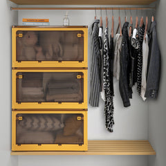 Juego de 3 Contenedores Plegables Apilables con Tapas 292,5L con Ruedas y 5 Puertas Cajas para Organización de Oficina Casa Camping Amarillo