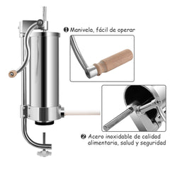 3kg Máquina para Hacer Salchichas Embutidora Manual Máquina de Embutidos con 4 Tubos de Rellenado