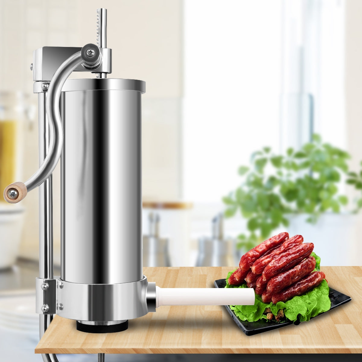 3kg Máquina para Hacer Salchichas Embutidora Manual Máquina de Embutidos con 4 Tubos de Rellenado
