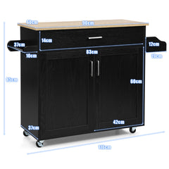 Carro de Cocina con Ruedas de Goma Armario Grande y Repisa Regulable en 3 Posiciones Negro 116 x 40 x 85 cm