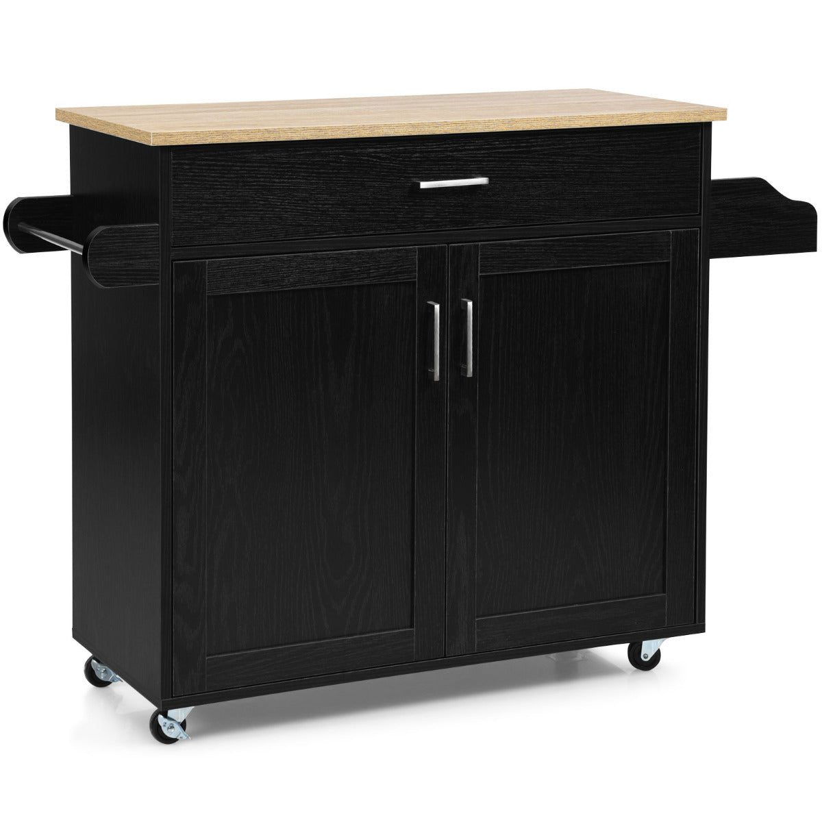 Carro de Cocina con Ruedas de Goma Armario Grande y Repisa Regulable en 3 Posiciones Negro 116 x 40 x 85 cm